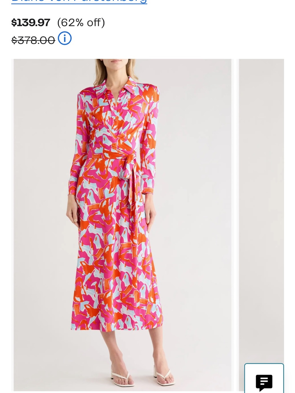 Diane Von Furstenberg Pink & Orange Abstract Long-Sleeve Wrap Dress